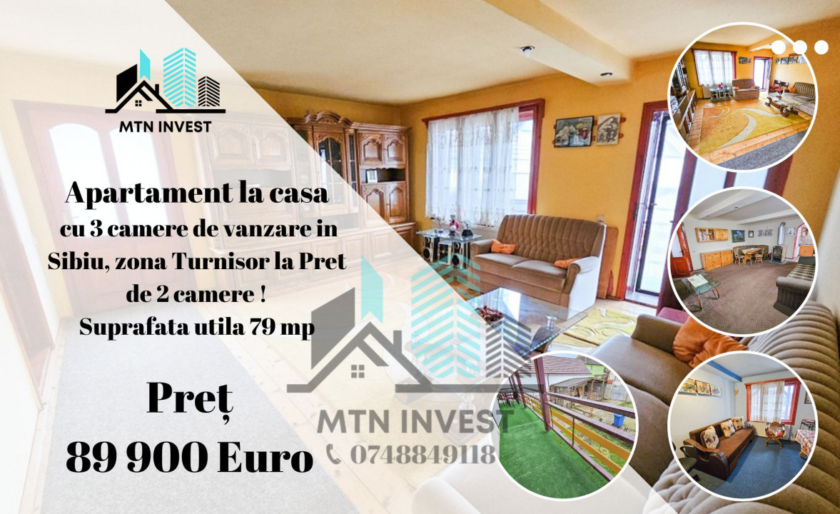 Apartament 3 camere de vanzare in Sibiu, zona Turnisor la pret de 2 camere 79 mp