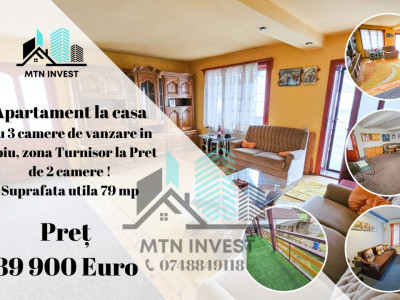 Apartament 3 camere de vanzare in Sibiu, zona Turnisor la pret de 2 camere 79 mp