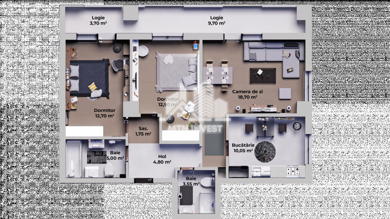 Apartament 3 camere si 2 bai in Sibiu zona Calea Surii Mici